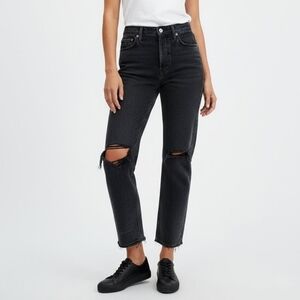 AGOLDE Riley High Rise Straight Crop Jeans in Black Distressed - Size 27
